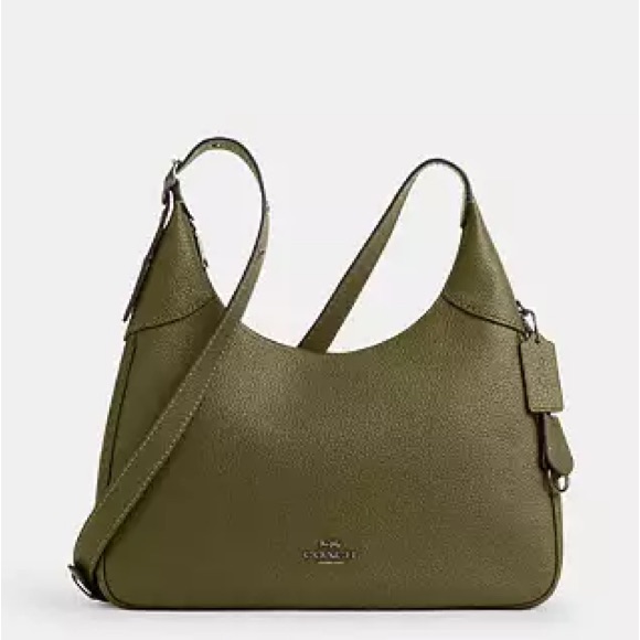 Coach Olive Green Pebbled Leather Shoulder Bag